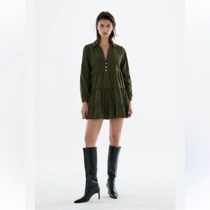 Zara green corduroy long sleeve mini dress size M